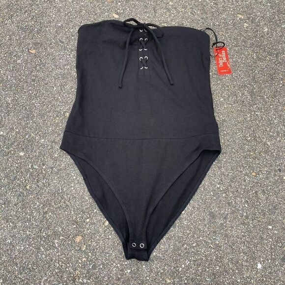 Forever 21 “Dukes of Dallas” Black Lace Up Strapless Bodysuit, Large Juniors NWT - Picture 1 of 7